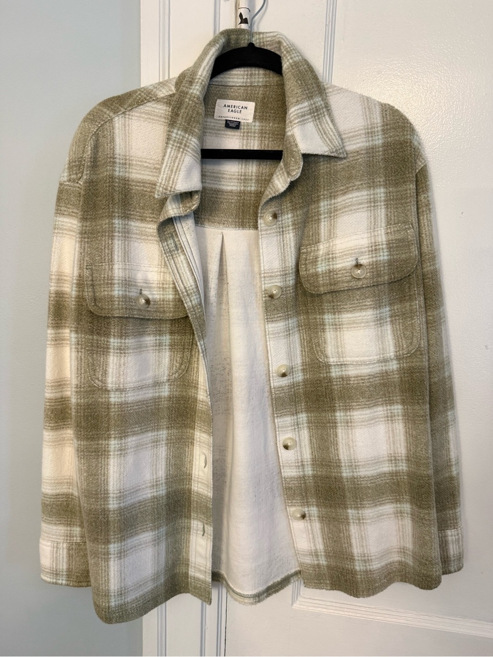 American Eagle Outfitters Olive & White Plaid Utility Shacket